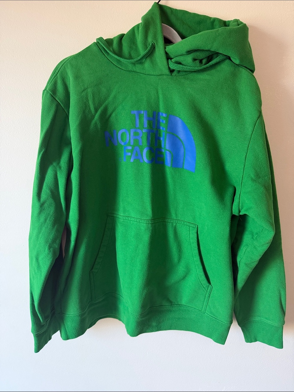 The North Face Green Hoodie with Blue Logo